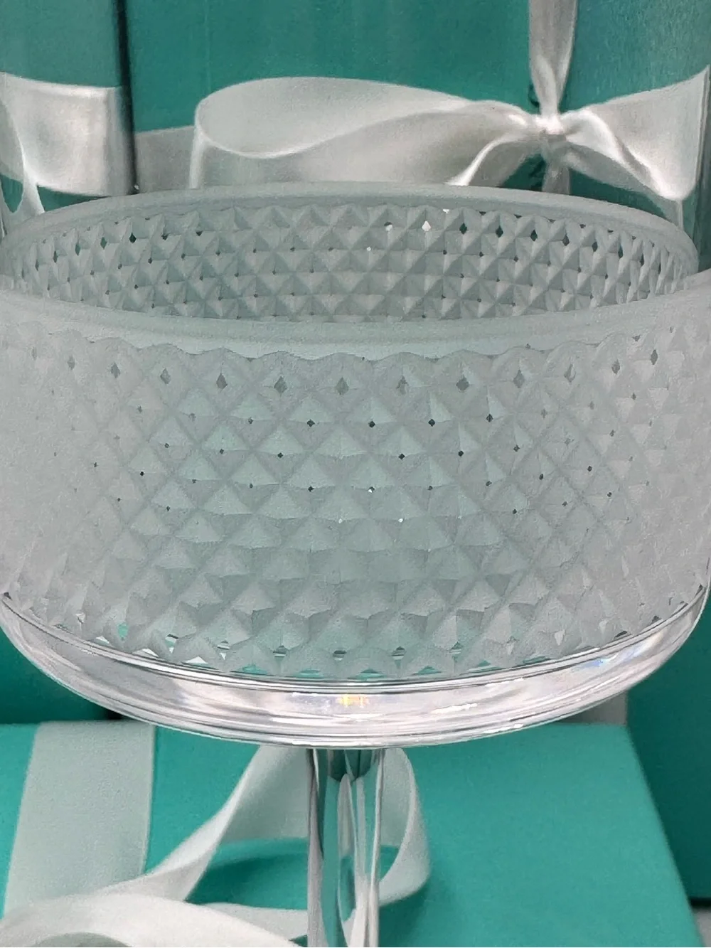 NEW - Tiffany & Co. Diamond Point Lead Crystal Wine Glass Clear W/ Tiffany’s Box